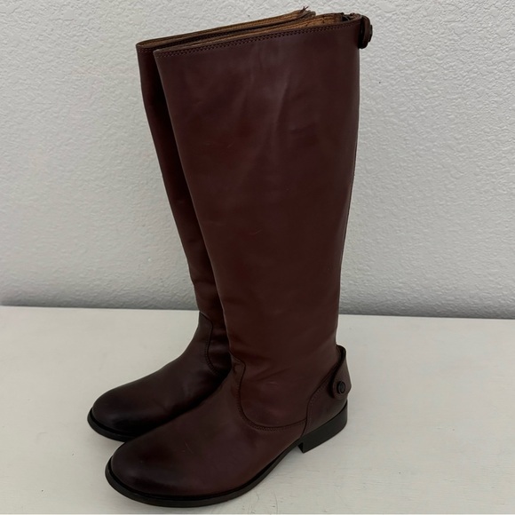 FRYE Melissa Button Back Zip Tall Riding Boots Redwood Leather Size 6 - Picture 1 of 13